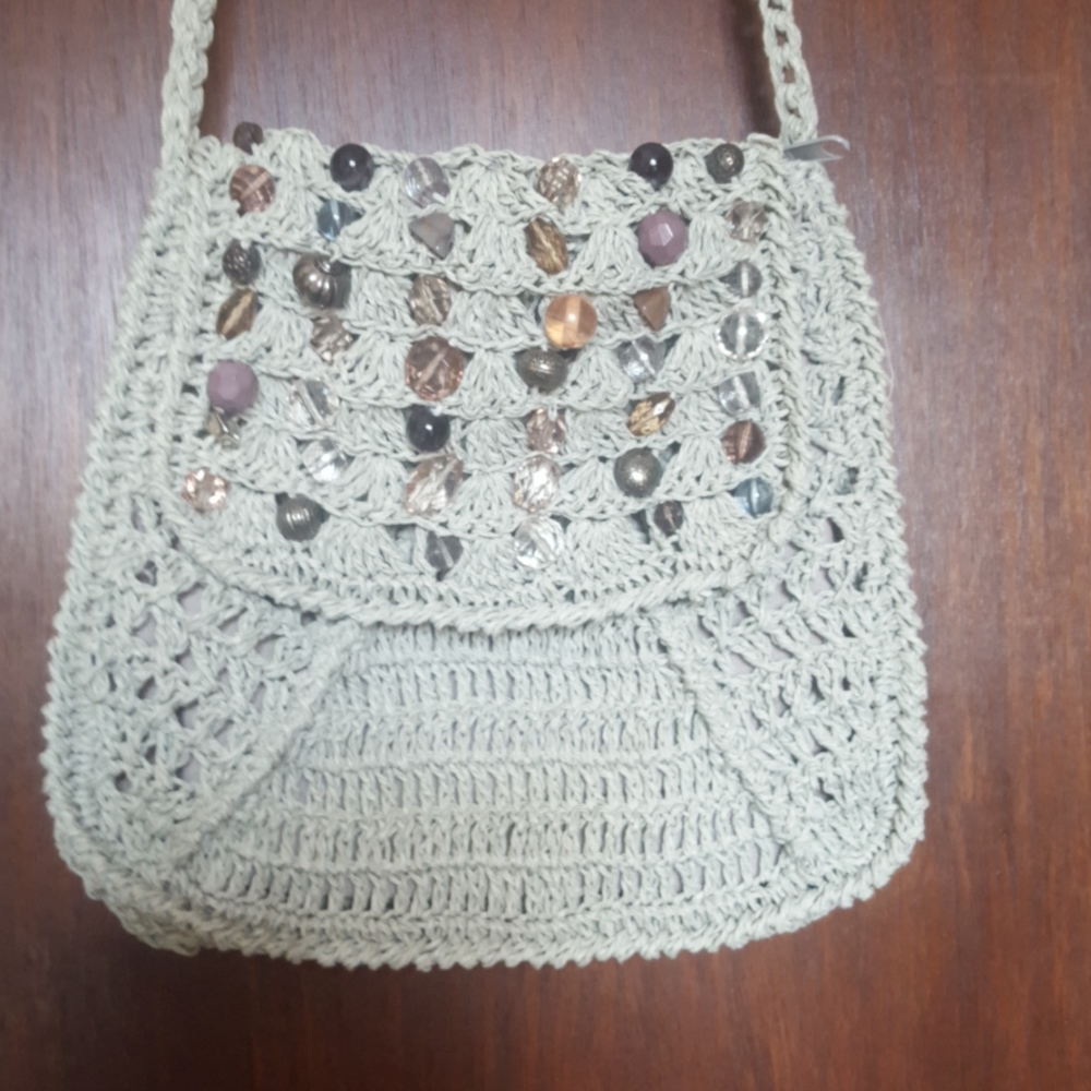 Beaded- macrame or crochet Straw festival bag